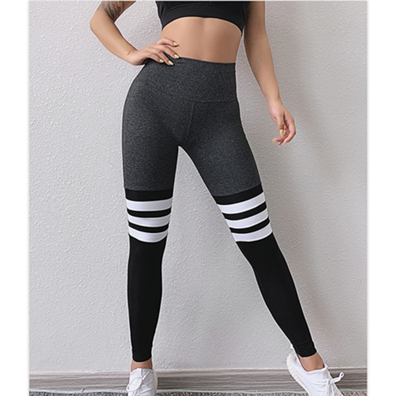 New high-waisted sports leggings for women fashion stripes high stretch yoga pants breathable running fitness pants