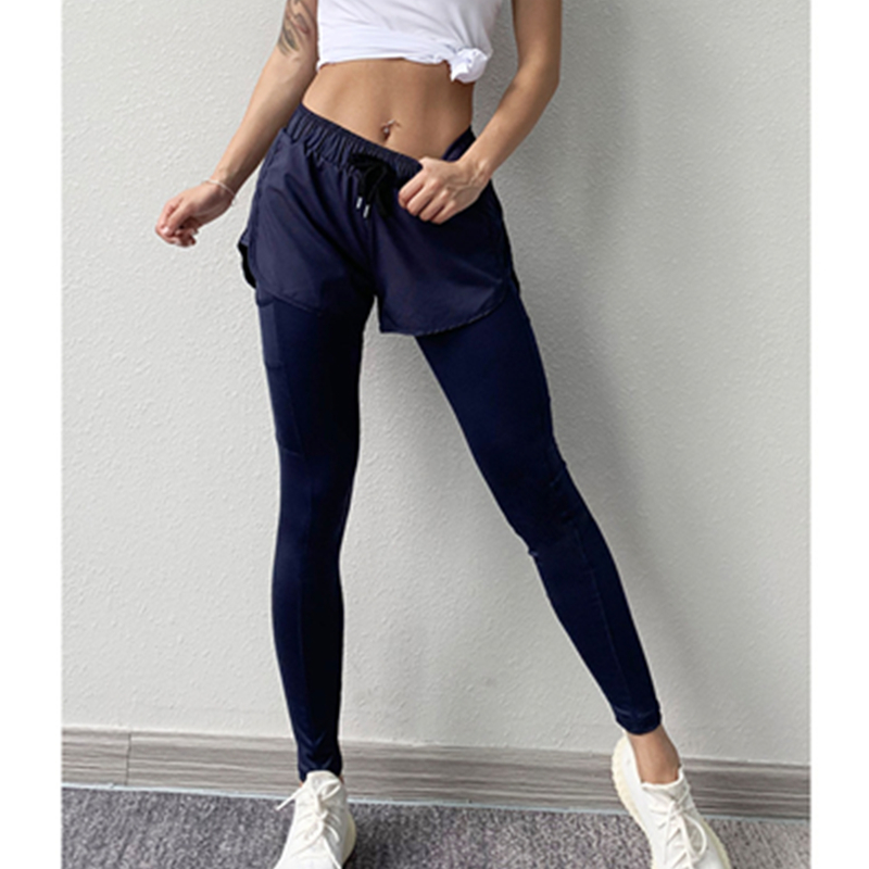 Ladies fashion exercise Fake two piece gym pants yoga running bottoms
