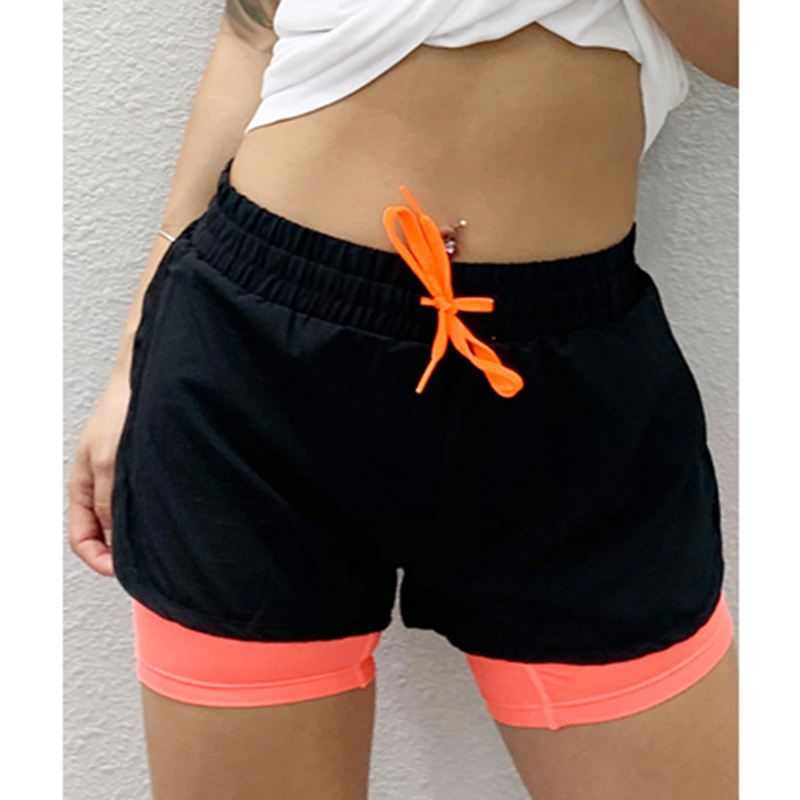 Double-decker lace-up sports shorts Breathable mesh quick dry running gym pants