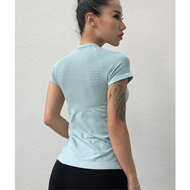 Hollow-carved design summer breathable blouse training slim yoga movement short sleeve