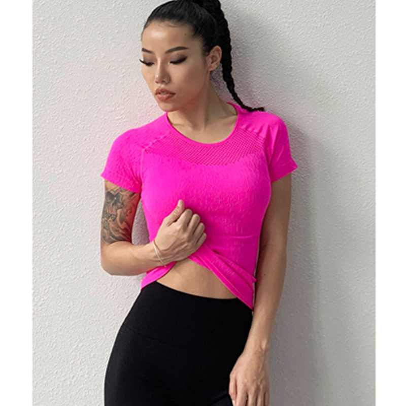 Hygroscopic quick dry short sleeve fashion sport casual yoga top