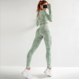 Camouflage yoga sports tight suit running quick dry breathable hollowed-out seamless yoga suit